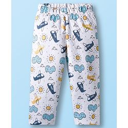 Babyhug Quilted Knit Full Sleeves Winter Wear Co-ords Night Suit With Vehicle Print - White