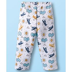 Babyhug Quilted Knit Full Sleeves Winter Wear Co-ords Night Suit With Vehicle Print - White