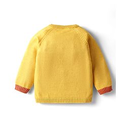 Babyhug Organic Cotton Knit Full Sleeves Vehicles Embroidered Pullover Sweater Set With Stripes & Cap - Mustard