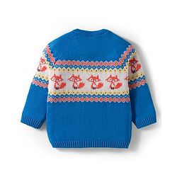 Babyhug Organic Cotton Knitted Full Raglan Sleeves Sweater Set With Fox Design & Cap - Blue