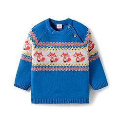 Babyhug Organic Cotton Knitted Full Raglan Sleeves Sweater Set With Fox Design & Cap - Blue