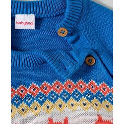 Babyhug Organic Cotton Knitted Full Raglan Sleeves Sweater Set With Fox Design & Cap - Blue