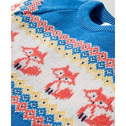 Babyhug Organic Cotton Knitted Full Raglan Sleeves Sweater Set With Fox Design & Cap - Blue