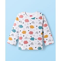Babyhug Quilted Knit Full Sleeves Winter Wear Co-Ords Night Suit With Cloud Print - White