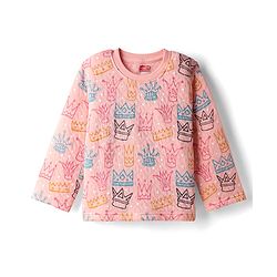 Babyhug Quilted Knit Full Sleeves Winter Wear Co-Ords Night Suit With Crown Print - Pink