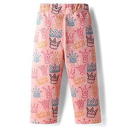 Babyhug Quilted Knit Full Sleeves Winter Wear Co-Ords Night Suit With Crown Print - Pink