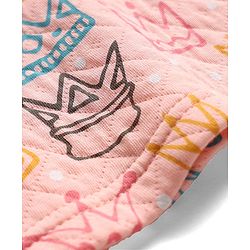 Babyhug Quilted Knit Full Sleeves Winter Wear Co-Ords Night Suit With Crown Print - Pink