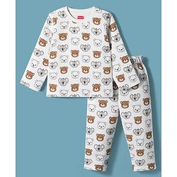 Babyhug Quilted Knit Full Sleeves Winter Wear Co-ords Night Suit With Bear Print - White