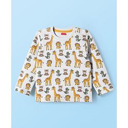 Babyhug Quilted Knit Full Sleeves Winter Wear Co-Ords Night Suit With Animal Print - White