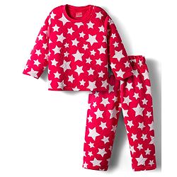 Babyhug Quilted Knit Full Sleeves Co-Ord Winter Night Suit With Star Print - Red