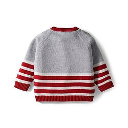 Babyhug Organic Cotton Knit Full Raglan Sleeves Striped Pullover Sweater Set with Cap & Fox Patch Detailing - Red