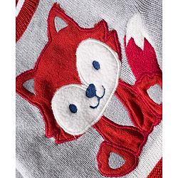 Babyhug Organic Cotton Knit Full Raglan Sleeves Striped Pullover Sweater Set with Cap & Fox Patch Detailing - Red