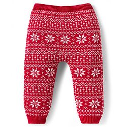 Babyhug Organic Cotton Knit Full Raglan Sleeves Sweater Set with Cap Reindeer Patch & Fair Isle Design - Red