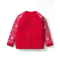 Babyhug Organic Cotton Knit Full Raglan Sleeves Sweater Set with Cap Reindeer Patch & Fair Isle Design - Red