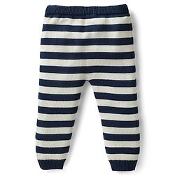 Babyhug Organic Cotton Knit Full Raglan Sleeves Pullover Striped Sweater Set with Cap & Patch Detailing - Navy Blue & Green