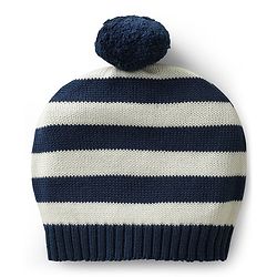 Babyhug Organic Cotton Knit Full Raglan Sleeves Pullover Striped Sweater Set with Cap & Patch Detailing - Navy Blue & Green