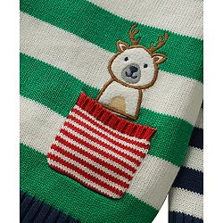 Babyhug Organic Cotton Knit Full Raglan Sleeves Pullover Striped Sweater Set with Cap & Patch Detailing - Navy Blue & Green