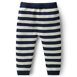 Babyhug Organic Cotton Knit Full Raglan Sleeves Pullover Striped Sweater Set with Cap & Patch Detailing - Navy Blue & Green