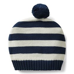 Babyhug Organic Cotton Knit Full Raglan Sleeves Pullover Striped Sweater Set with Cap & Patch Detailing - Navy Blue & Green