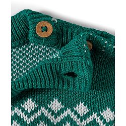 Babyhug Organic Cotton Knitted Full Sleeves Sweater Set With Deer Design & Cap - Green