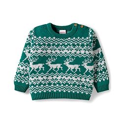 Babyhug Organic Cotton Knitted Full Sleeves Sweater Set With Deer Design & Cap - Green