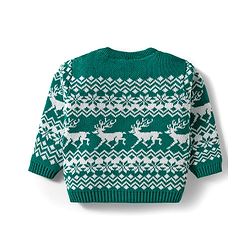 Babyhug Organic Cotton Knitted Full Sleeves Sweater Set With Deer Design & Cap - Green