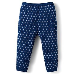 Babyhug Organic Cotton Knitted Full Sleeves Sweater Set With Floral Design & Cap - Navy Blue & White