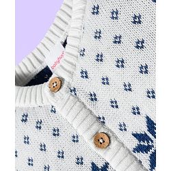 Babyhug Organic Cotton Knitted Full Sleeves Sweater Set With Floral Design & Cap - Navy Blue & White