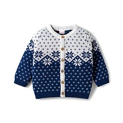 Babyhug Organic Cotton Knitted Full Sleeves Sweater Set With Floral Design & Cap - Navy Blue & White