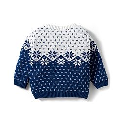 Babyhug Organic Cotton Knitted Full Sleeves Sweater Set With Floral Design & Cap - Navy Blue & White