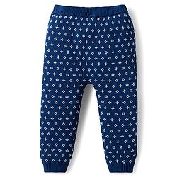 Babyhug Organic Cotton Knitted Full Sleeves Sweater Set With Floral Design & Cap - Navy Blue & White