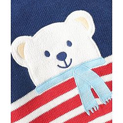 Babyhug Organic Cotton Knit Full Sleeves Sweater Sets with Cap & Panda Design - Red & Navy Blue
