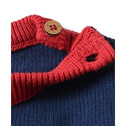 Babyhug Organic Cotton Knit Full Sleeves Sweater Sets with Cap & Panda Design - Red & Navy Blue