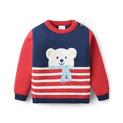 Babyhug Organic Cotton Knit Full Sleeves Sweater Sets with Cap & Panda Design - Red & Navy Blue