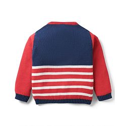Babyhug Organic Cotton Knit Full Sleeves Sweater Sets with Cap & Panda Design - Red & Navy Blue