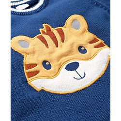 Babyhug Organic Cotton Knit Full Sleeves Sweater Sets with Cap & Tiger Design - Navy Blue
