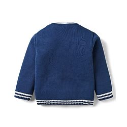 Babyhug Organic Cotton Knit Full Sleeves Sweater Sets with Cap & Tiger Design - Navy Blue