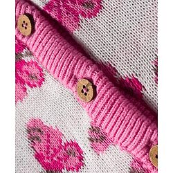 Babyhug Organic Cotton Knit Full Sleeves Front Open Sweater Set with Cap & Butterfly Design - Pink