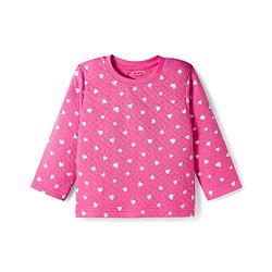 Babyhug Quilted Knit Full Sleeves Co-ord Winter Night Suit With Heart Print - Dark Pink