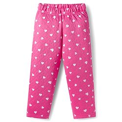 Babyhug Quilted Knit Full Sleeves Co-ord Winter Night Suit With Heart Print - Dark Pink