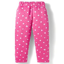 Babyhug Quilted Knit Full Sleeves Co-ord Winter Night Suit With Heart Print - Dark Pink