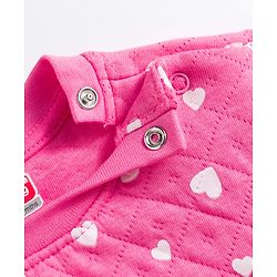 Babyhug Quilted Knit Full Sleeves Co-ord Winter Night Suit With Heart Print - Dark Pink