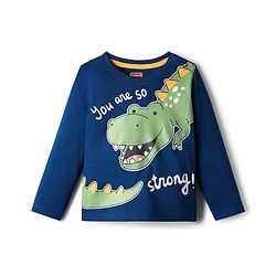 Babyhug 100% Cotton Knit Full Sleeves T-Shirt With Dino Print - Navy Blue