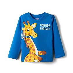 Babyhug 100 % Cotton Knit Full Sleeves T-Shirt with Giraffe Print - Blue