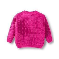 Babyhug Knit Full Raglan Sleeves Front Open Sweater with Cable Knit Design - Dark Pink