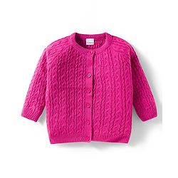 Babyhug Knit Full Raglan Sleeves Front Open Sweater with Cable Knit Design - Dark Pink