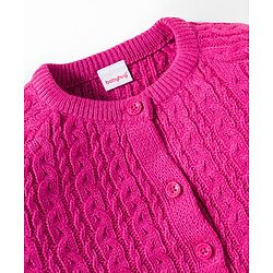 Babyhug Knit Full Raglan Sleeves Front Open Sweater with Cable Knit Design - Dark Pink