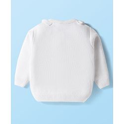 Babyhug Knit Full Sleeves Front Open Sweater with Floral Embroidery - White