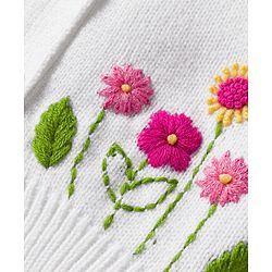 Babyhug Knit Full Sleeves Front Open Sweater with Floral Embroidery - White