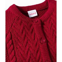 Babyhug Knit Full Raglan Sleeves Front Open Sweater with Cable Knit Design - Red